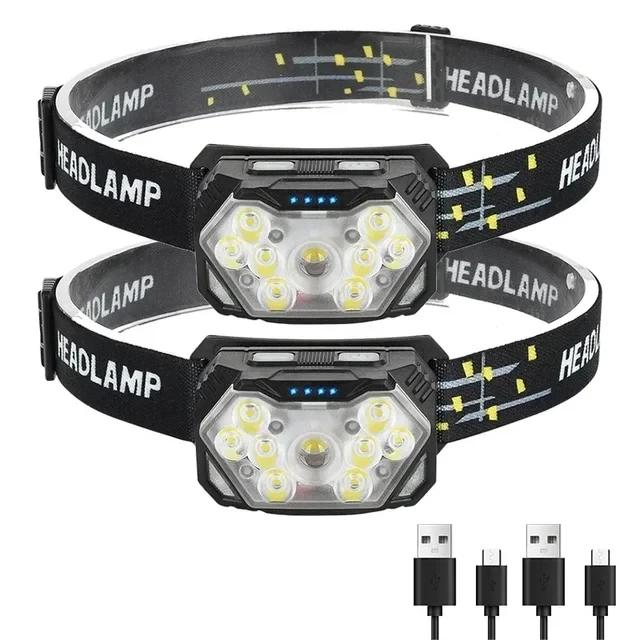 9 Led Strong Light Portable Headlamp USB Rechageable with Motion Sensor Head Lamp Outdoor Waterproof Camping Fishing Headlight