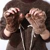 Cute Lovely Chic Fluffy Women Multi-color Plush Cat Warm Gloves Winter Bear Paw Fingerless