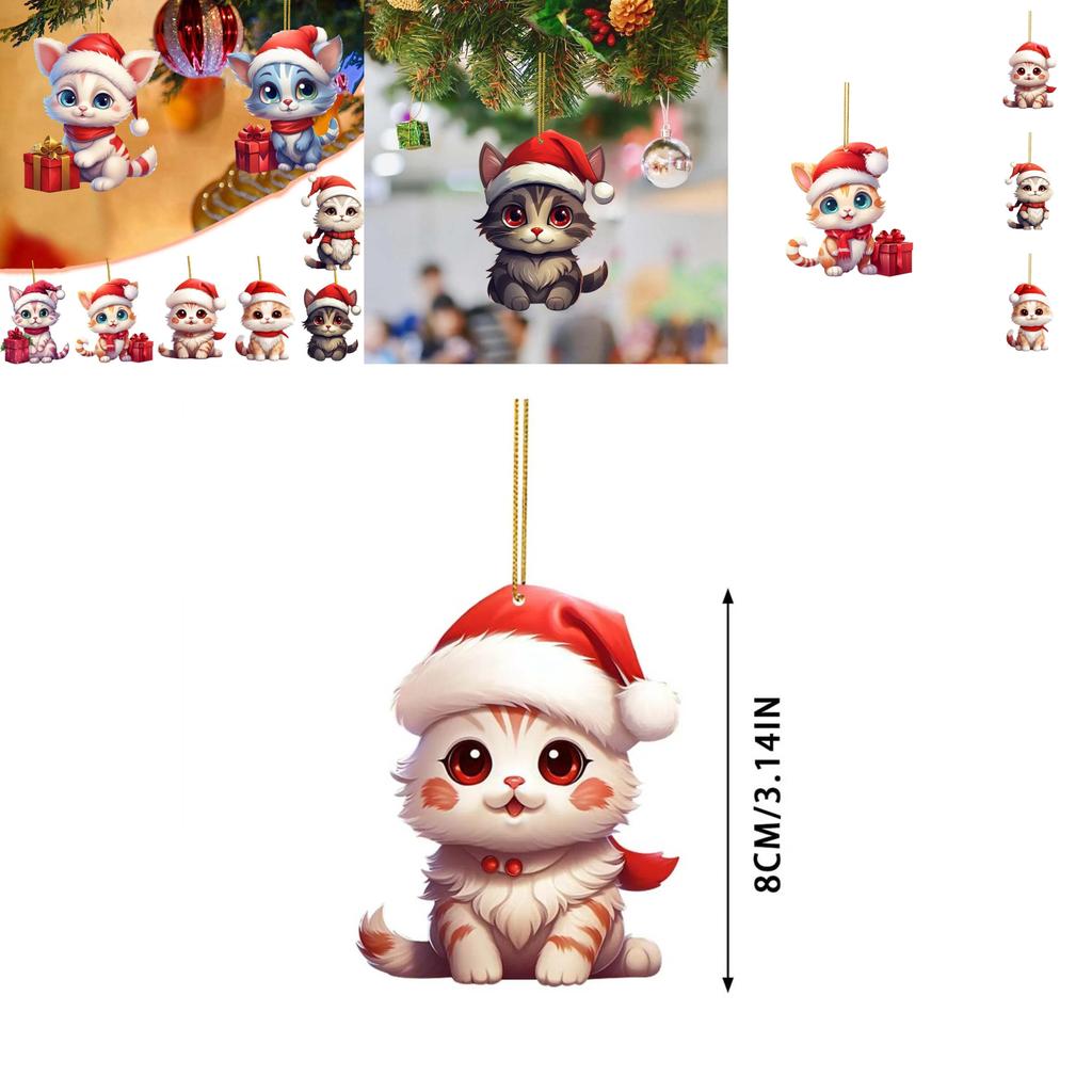 Whimsical Cartoon Style Christmas Cat Hanging Decoration For Cars In Colorful Acrylic Design