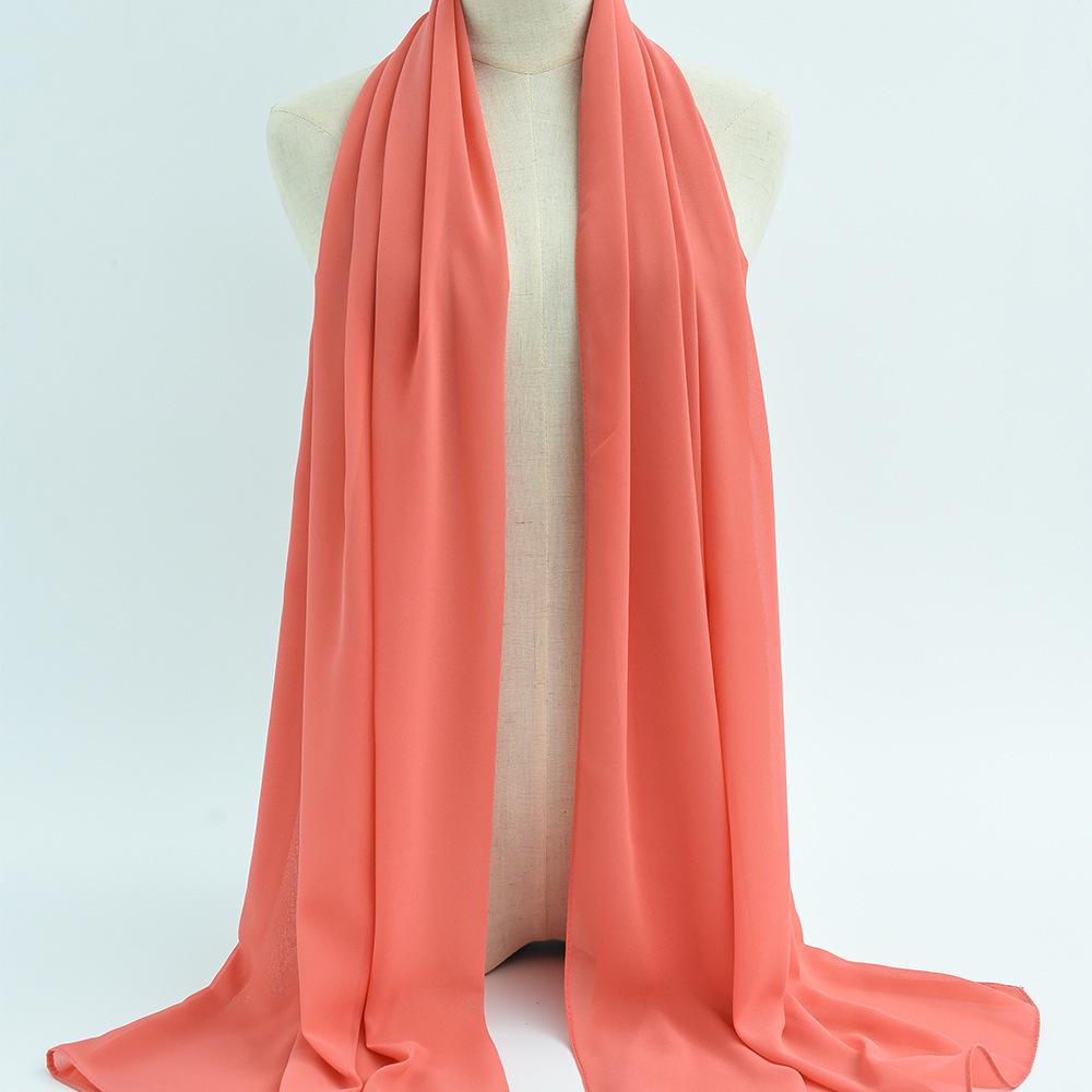Damen einfarbiger Perlen-Chiffon-Bubbleschal, langer Seiden-Kopfschal, 70x180cm, nahöstlicher Stil