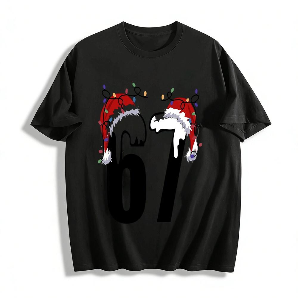 Christmas Themed Number 67 Print Casual Top Pure cotton T-shirt XXS