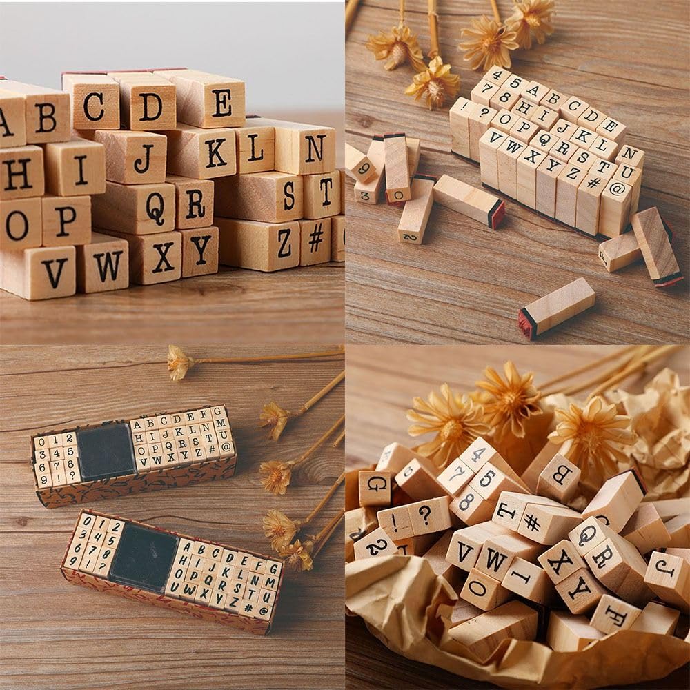 40 Pieces Alphabet Stamps Vintage Wooden Rubber Letter Standard Stamp Set for Craft Card Making Planner Scrapbook Journal