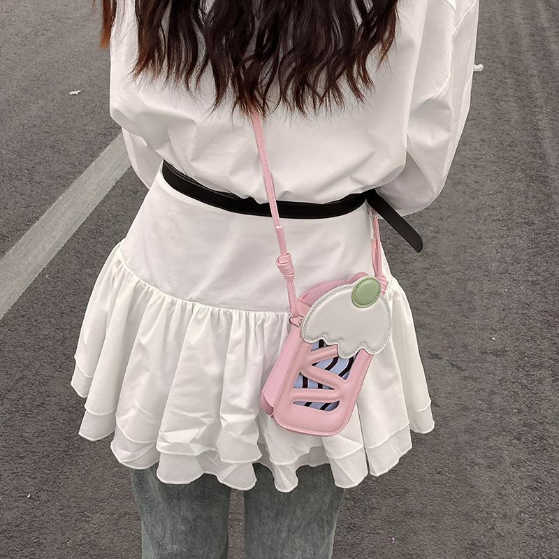 Mobile Phone Bag with Hollowed-out Design, Women's Small Square Bag, Sweet and Cute Cherry Cake Style Crossbody Bag