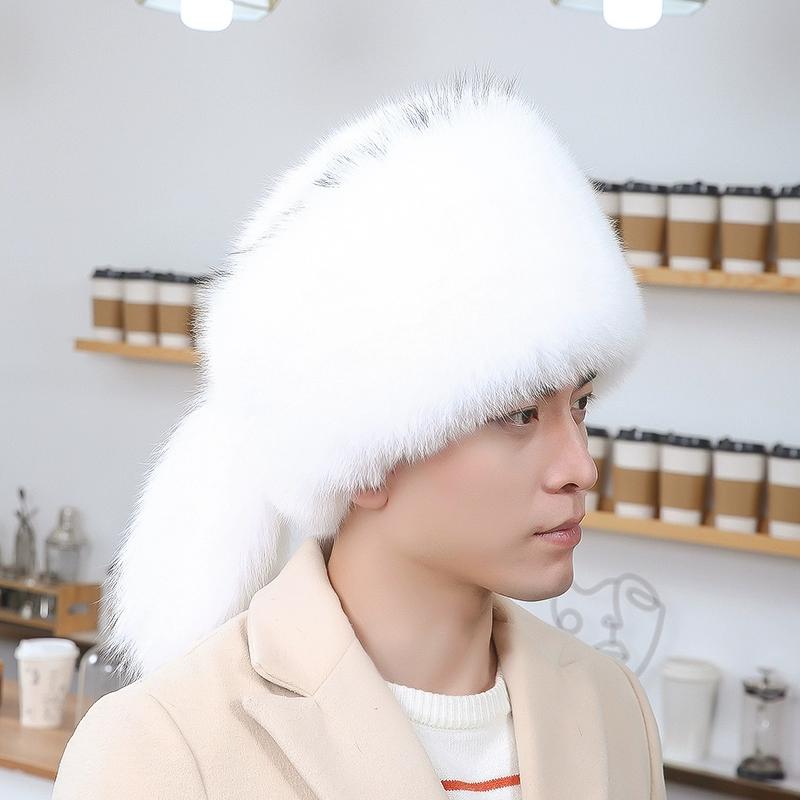 Fox Hair Hat Men's Winter Raccoon Hair Mongolia Northeast Large Leather Hat Warm Fur Women's Leather Ear Protection Headhat