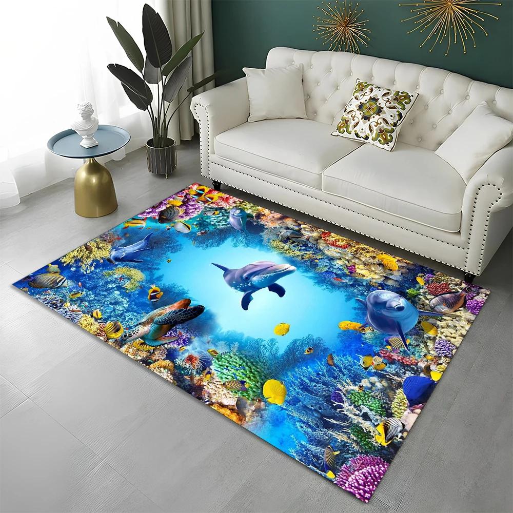 3D Meeresboden Illusion Unterwasserwelt Teppich Teppich für Zuhause Wohnzimmer Schlafzimmer Sofa Fußmatte Dekor, Kinderteppich Rutschfeste Bodenmatte