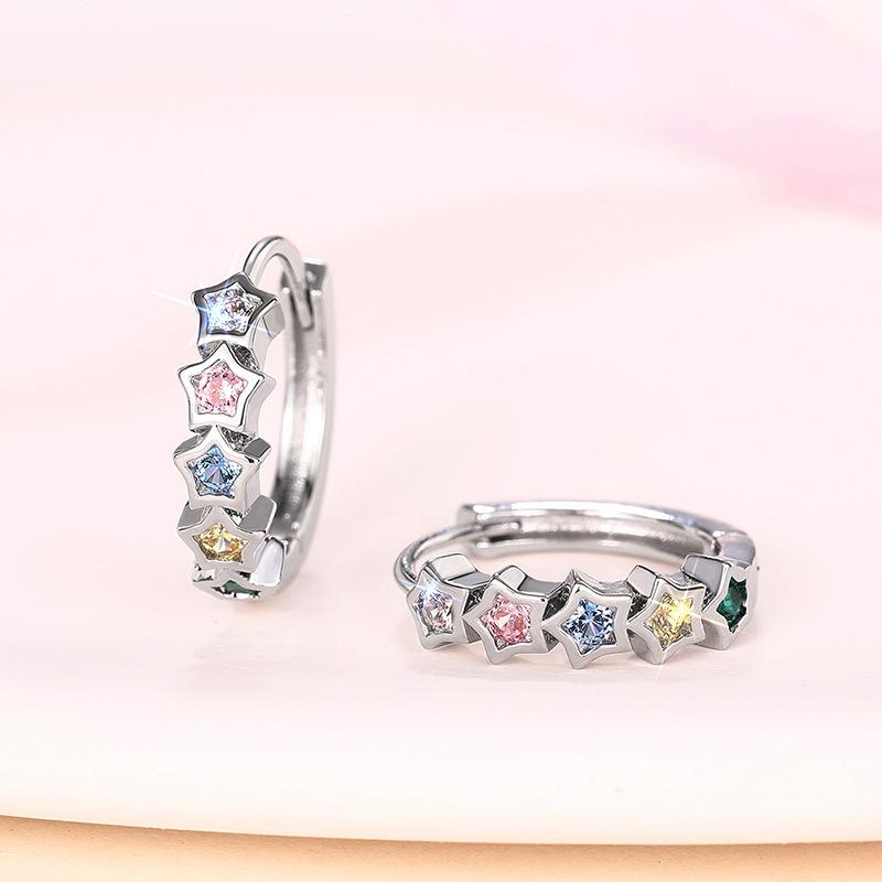 Sweet Colored Zircon Earrings, Fashionable And Exquisite Star Design Earrings, Douyin Explosion