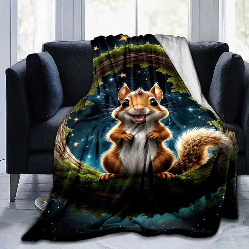 1pc Squirrel Printing Lightweight Flannel Blanket, Comfortable and Warm Blanket, for Camping Sofa Bed and Couch Office, in All Seasons