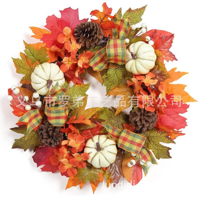 Harvest Wreath With Pumpkins Berries Vine Circle Halloween Thanksgiving Door Decor