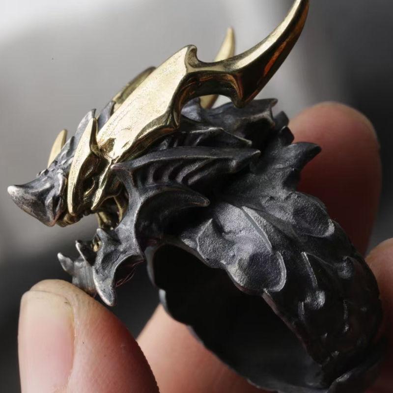 Year of the Dragon New Retro Evil Dragon Open Men's Goth Accessory Ring