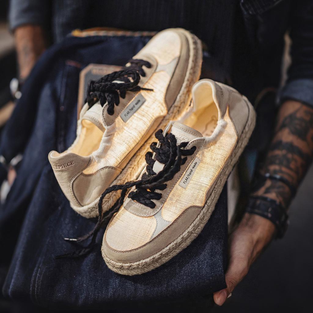 Maden Men'S Vintage Breathable Linen Straw Woven Fisherman Shoes Lightweight Retro Walking Shoes For Men Summer Casual Non-Slip