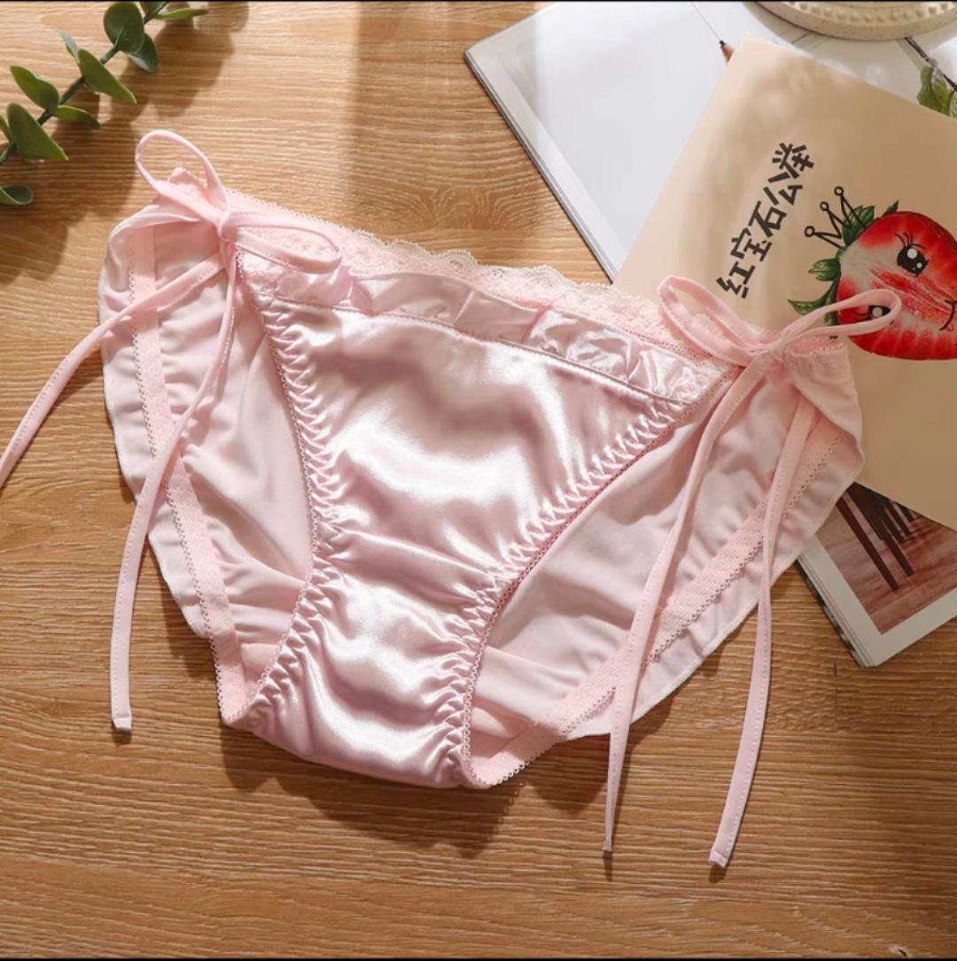 

2022 Новые Сексуальные Кружевные Трусики Большого Размера Со Шнуровкой и Низкой Посадкой - Милый Треугольный Стиль с Бандажом для Женщин и Подростков M for 43-50 kg светло-розовый