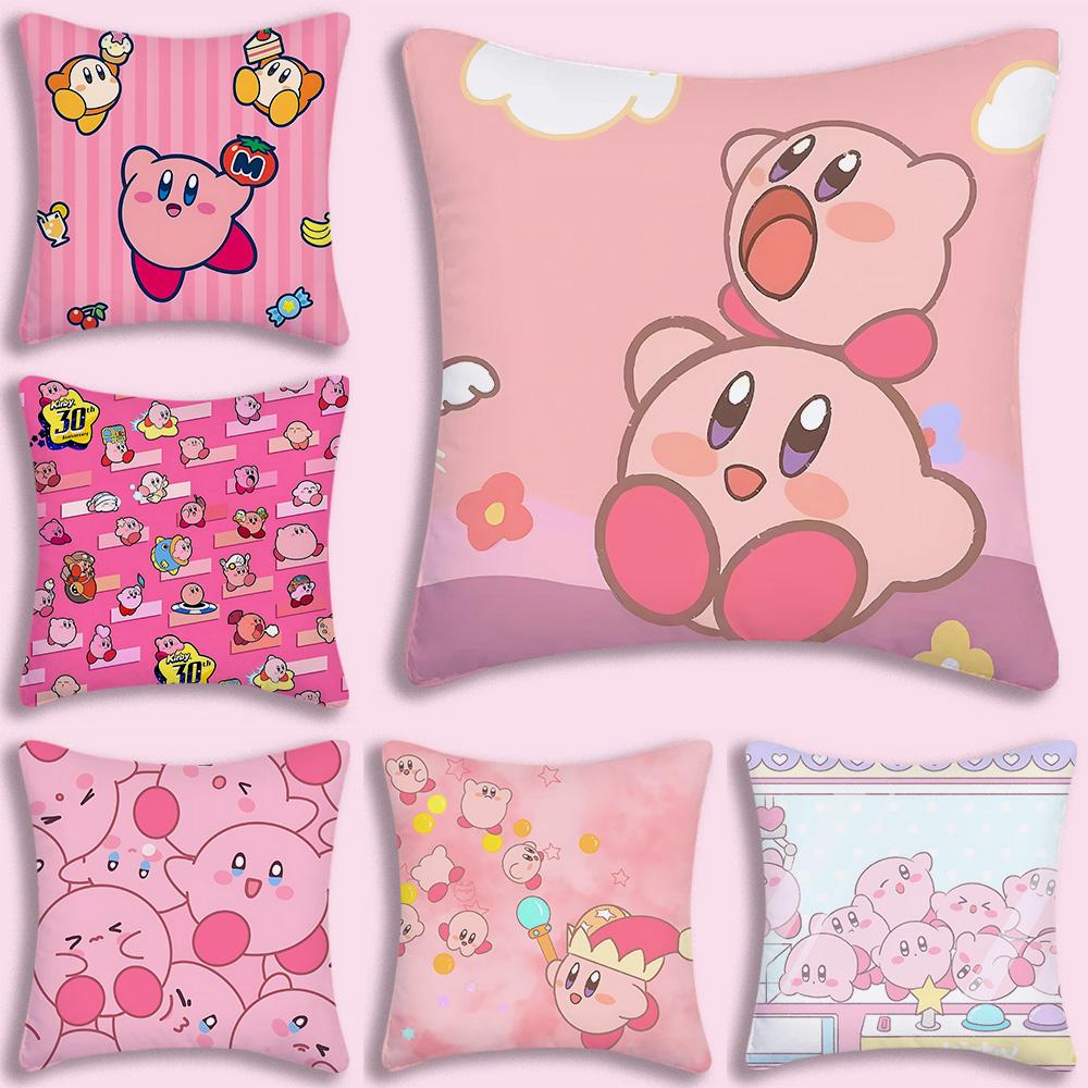 Hot Lovely KKirbies Pillow Covers Cartoon Sofa Decorative Home Doublesided Printing Short Plush Cute Cushion Cover