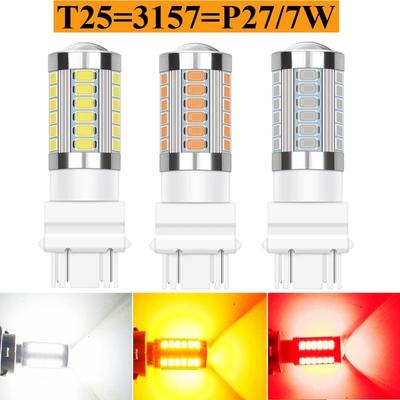 T25 3157 P27/7W Ampoule LED Feu Stop Recul Arrière Moto Stop P27W 3457 Clignotant Voiture Rouge Blanc Ambre 3156 12V