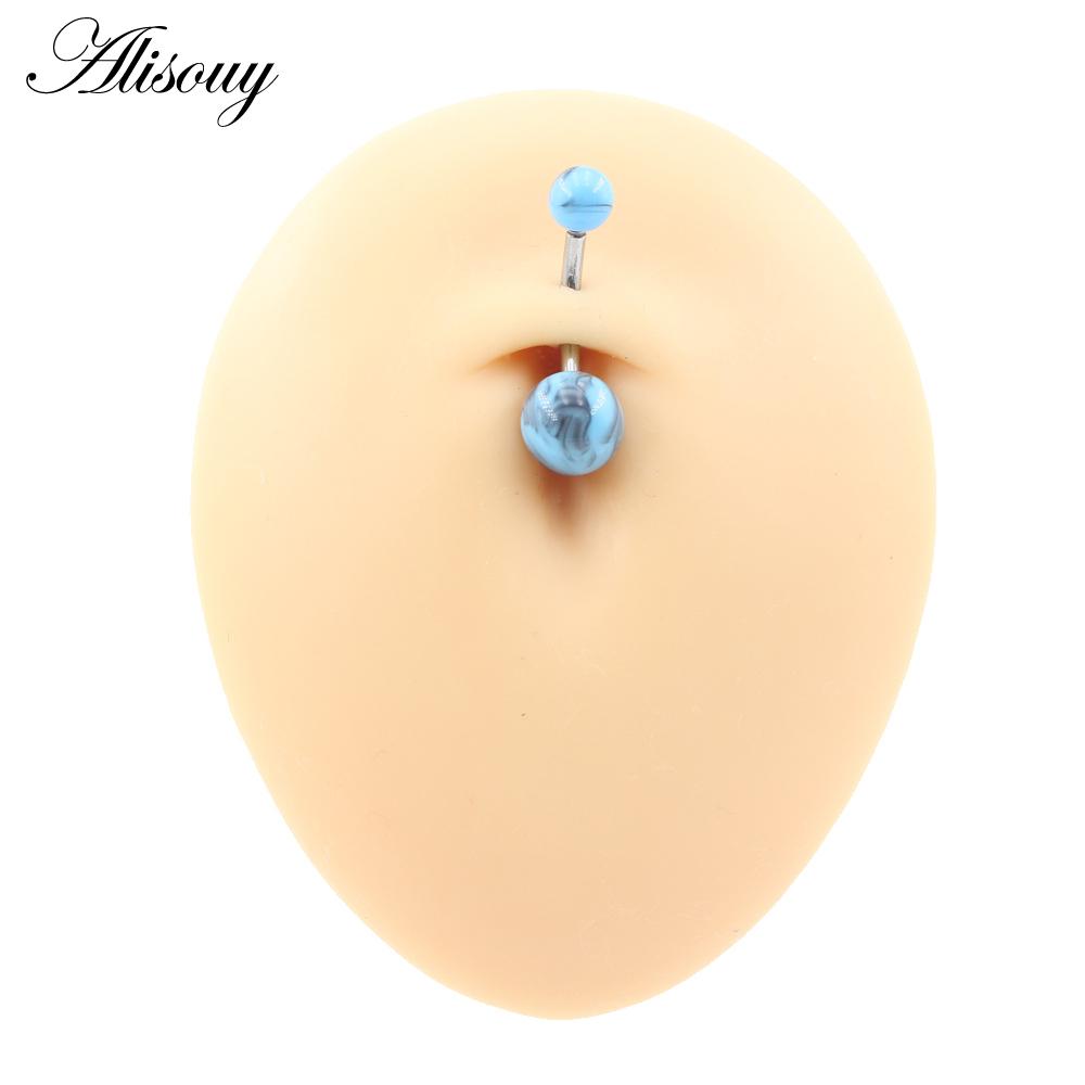 Alisouy 1PC Colorful Acrylic Ball 14G Stainless Steel Bar Belly Navel Button Rings Piercing Nombril Ombligo Women Body Jewelry