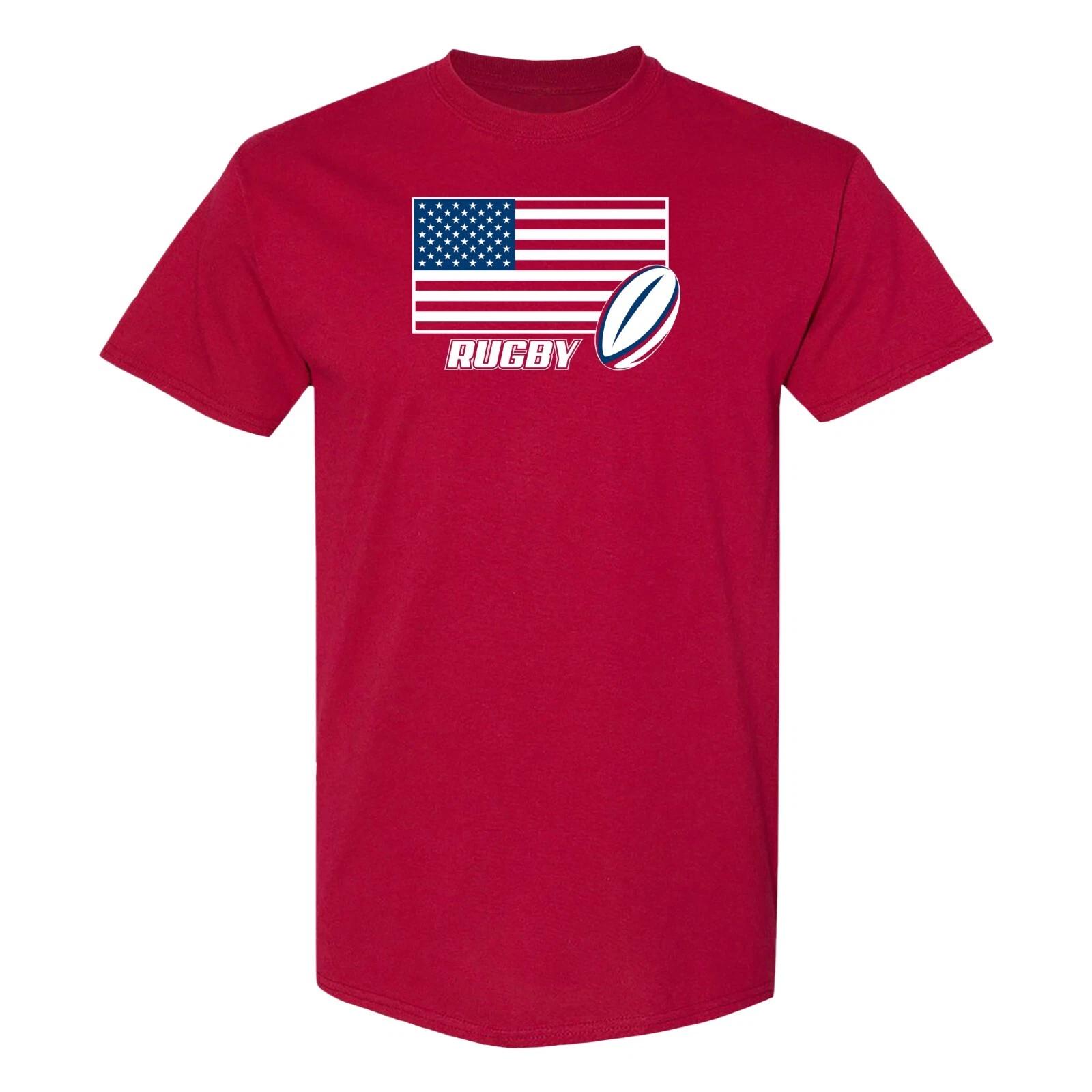 Rugby USA Flag Ball T-Shirt - Cardinal XL