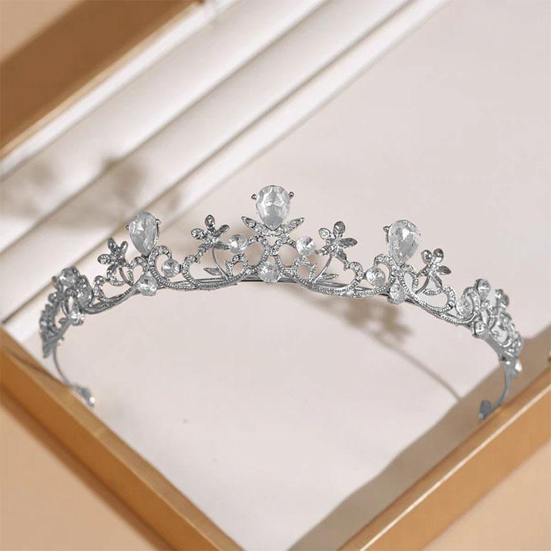 Корейская Простая Свадебная Тиара Стразы Цветок Принцесса Детская Корона на День Рождения Невеста Свадебная Тиара Аксессуары для Волос