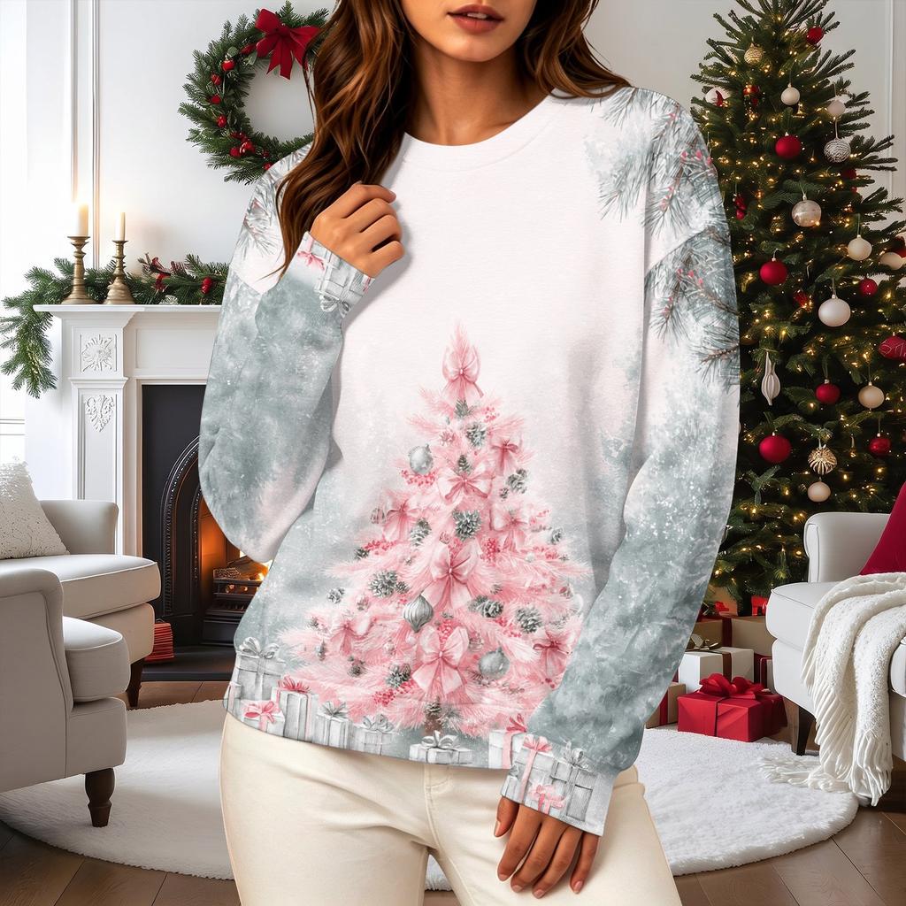 Women's Casual Christmas Print Long Sleeve Neck Sweatshirt