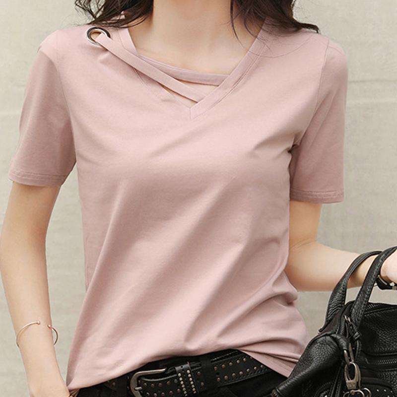 

2025 новая летняя белая футболка с V-образным вырезом, свободная, повседневная, женская 3XL