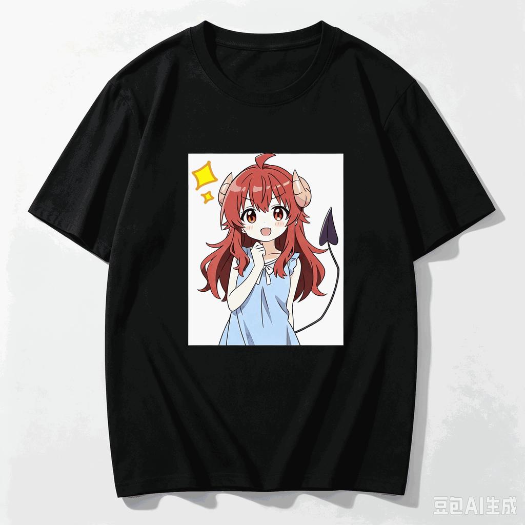 Casual Anime Crew Neck T-shirt Printed with Yuuko Yoshida from The Demon Girl Next Door Women And Men T-shirt