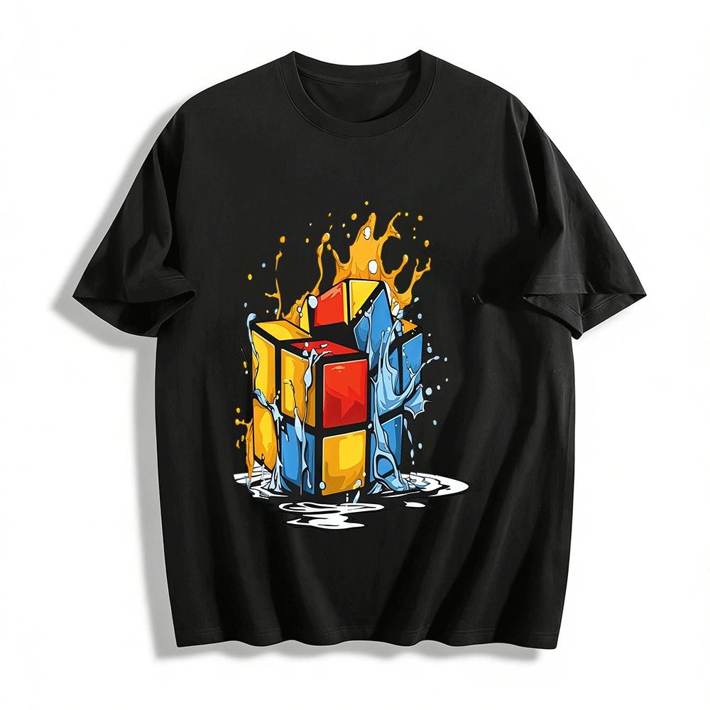 

Vibrant Cube Splash Print Casual Short Sleeve T-Shirt Pure cotton T-shirt XXS