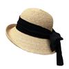 Lafite Bucket Hat Women'S Summer Hepburn Style Straw Hat Curled Brim Big Brim Bow Streamer Basin Hat Travel Visor