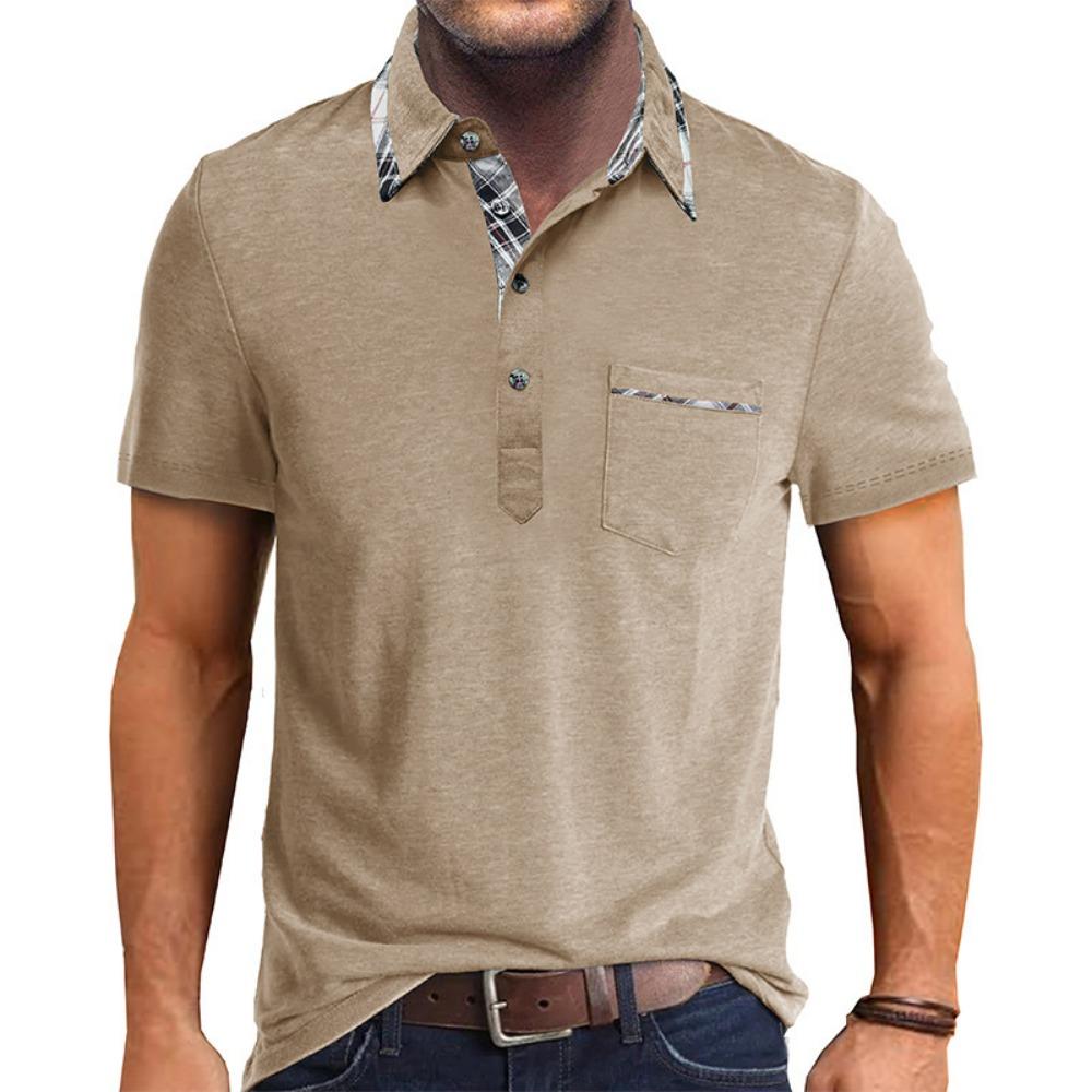 2026 Summer Collar Casual T-shirt Short Sleeved Top Plaid Polo Shirt Fashionable Men's Clothing