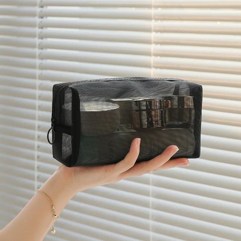 Black Mesh Toiletry Bags for Women Travel Makeup Bag Small Large Case Organizer Cosmetic Cases Toiletries Storage Handbag Pouch