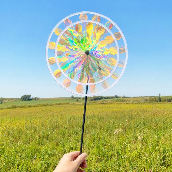Colorful Windmill Ornaments for Garden and Yard, Decorative Double Layer Pinwheel Spinner for Kids, Outdoor Reflective Pinwheels for Patio Lawn