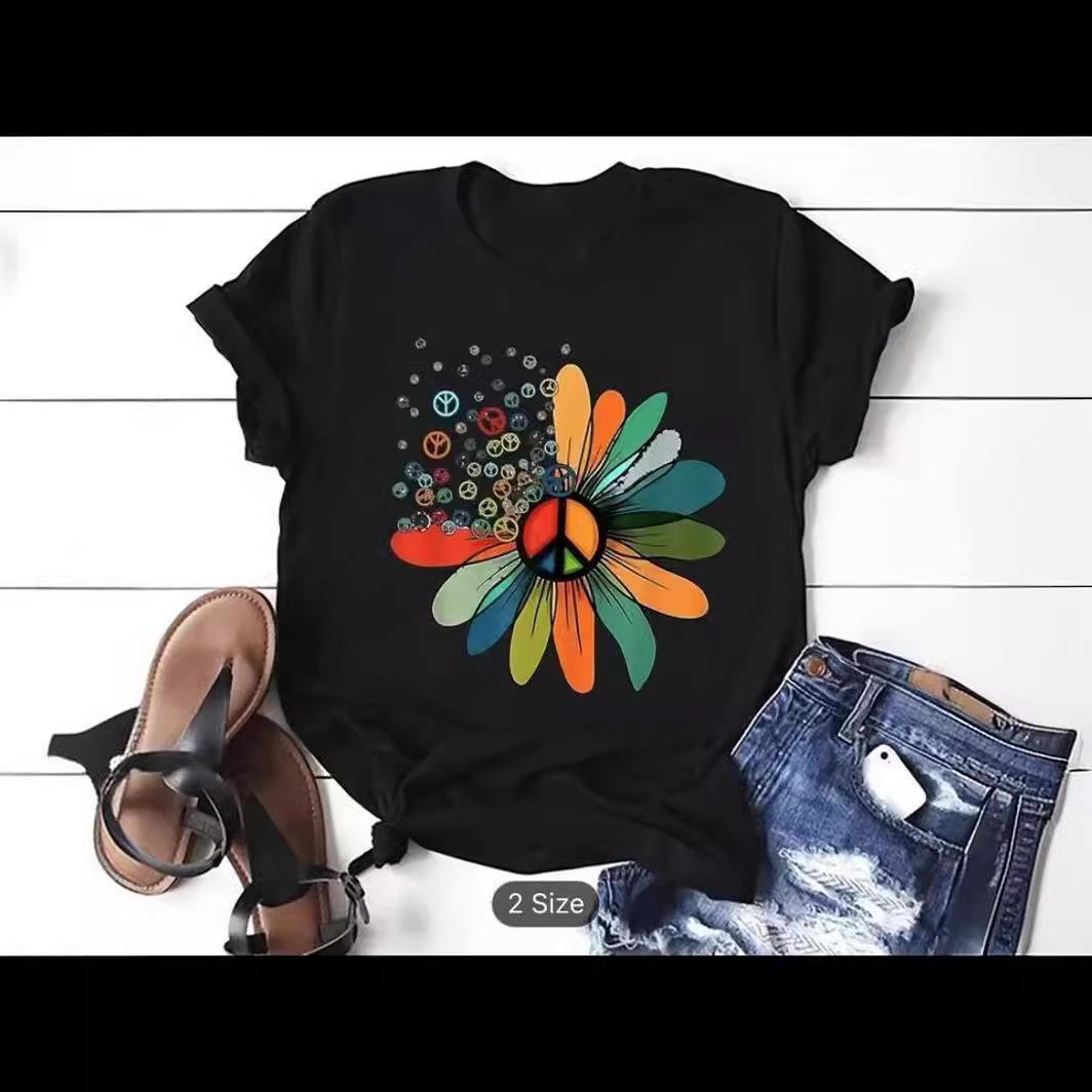 

Летний топ с круглым вырезом и принтом, модные повседневные милые женские футболки из чистого хлопка с короткими рукавами XL