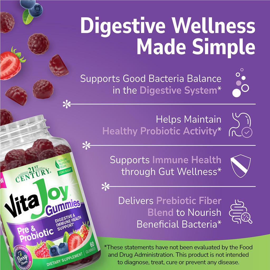 21st Century VitaJoy® Prebiotic and Probiotic Gummy Jelly, Berry Flavor, 60 Gummies