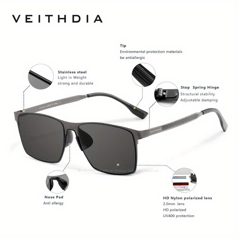 VEITHDIA Herren-Sonnenbrille, quadratisch, Edelstahl, Nylon, polarisiert, mit UV-Schutz, 8226
