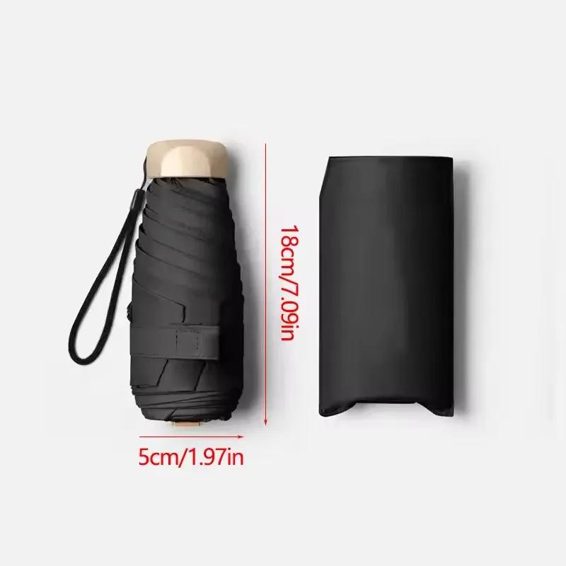 Half-price Umbrella, 6-rib Umbrella, Capsule Umbrella, Black Rubber Mini Flat Parasol, Folding Umbrella for Sun and Rain