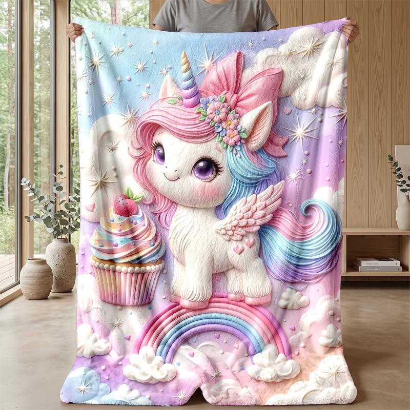 Cute Unicorn Rainbow Blanket Personalized Name Flannel Blanket Soft Cozy Plush Throw for Sofa Bed Lightweight Home Decor