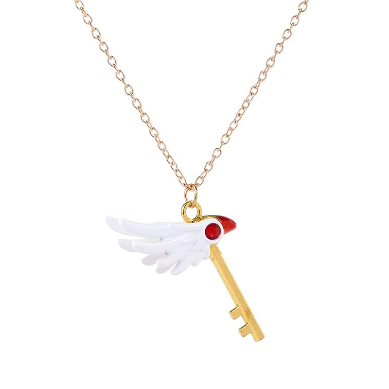 Fashion Anime Card Captor Sakura Keychain Kinomoto Sakura Star Wand Pendant Necklace for Women Men Kids Jewelry Accessories