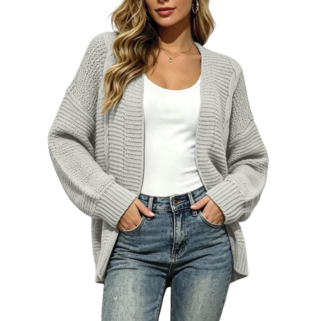 Women's Long Sleeve Knit Cardigan Sweater with Open Front Design for Casual Daily Wear