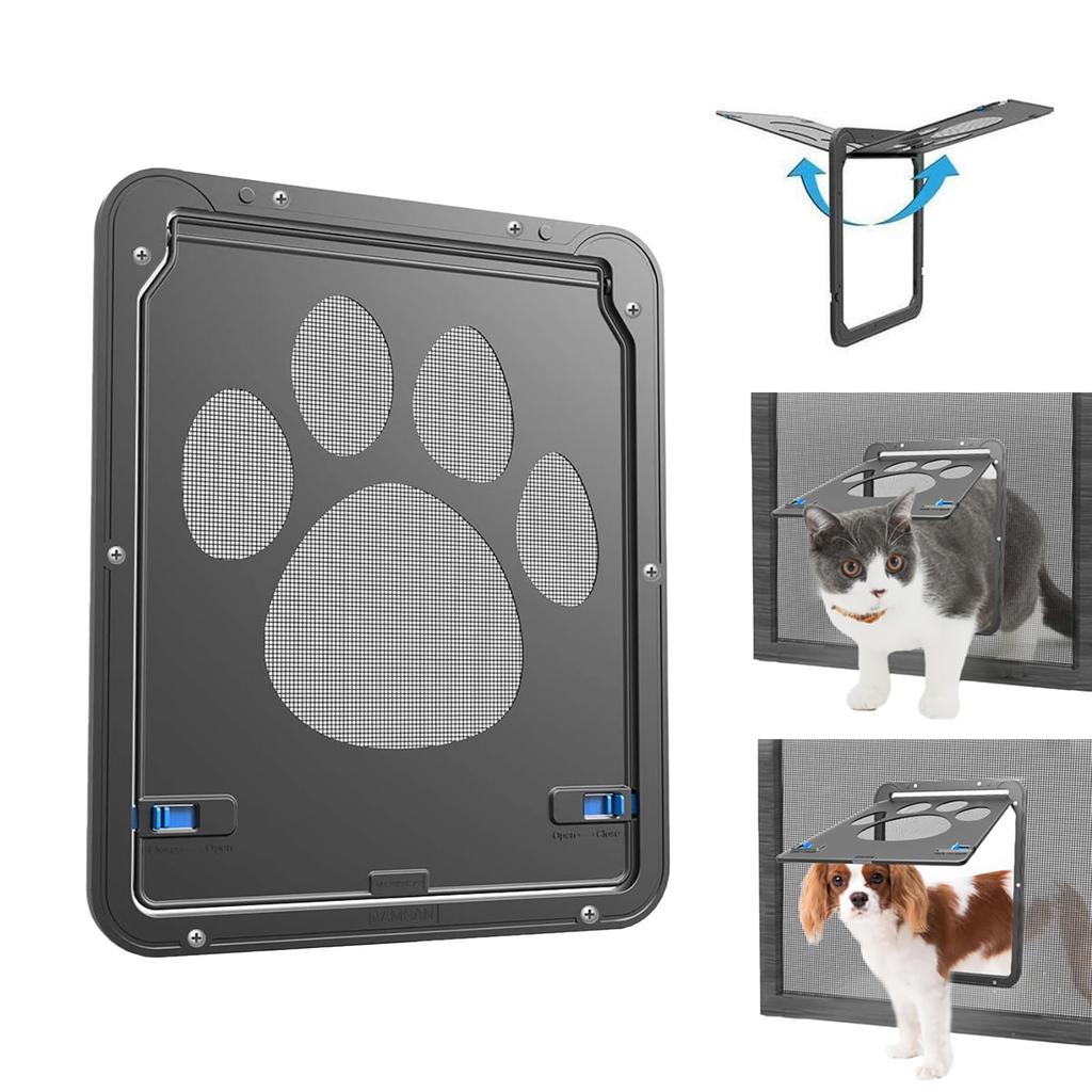 Large Small Dog and Cat Screen Door Lockable Self-Closing Function Sturdy Pet Door Easy Safe Freely Enter House Outdoor Window