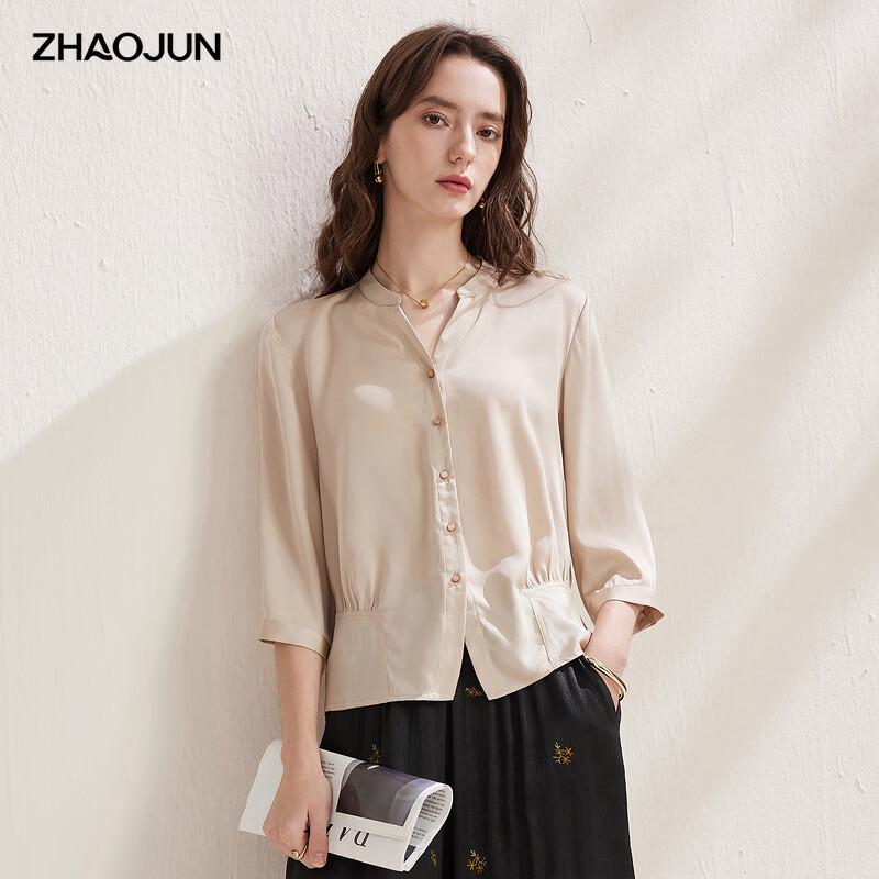 Zhaojun Women s Mulberry Silk Pleated Short Sleeve Blouse XL