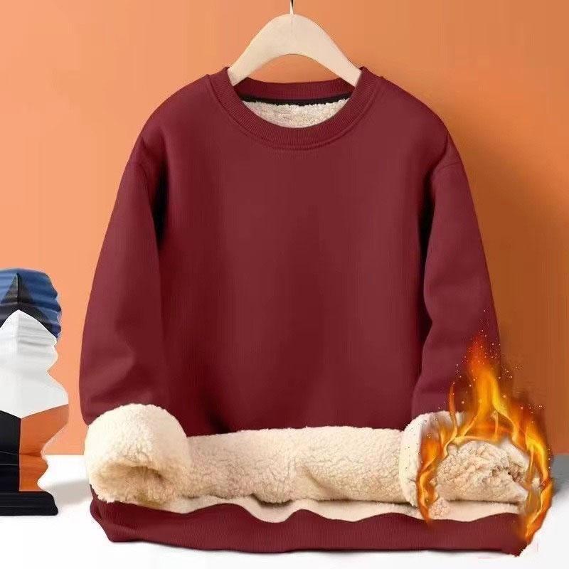 Men's Autumn Winter Thickened Fleece-Lined Round Neck Sweatshirt Casual Jacket Simple Solid Color Warm Protection Against Cold