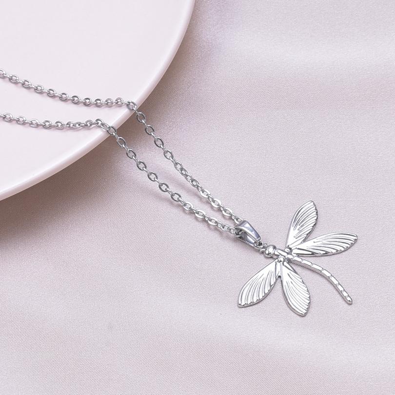 1Pc Personality Minimalism Dragonfly Pendant Necklace Metal Stainless Steel Charms Necklace Real Gold Plated For Women Jewelry