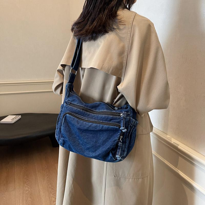 Denim Bag Multi-Layer Crossbody Bag Women Commuter Shoulder Bag Messenger Bag