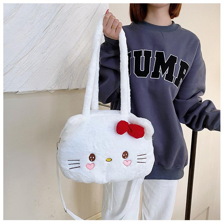 Cute Soft Cute Girl Doll Shoulder Bag Tote Bag Internet Celebrity Kitty Cat Plush Plus Tote Bag Plush Bag