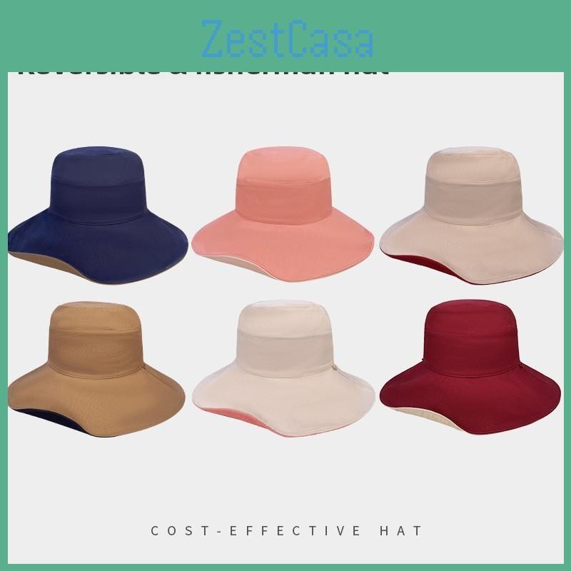 Reversible Brim Wide Sun Hat With Solid Color Design For Summer Use Casual