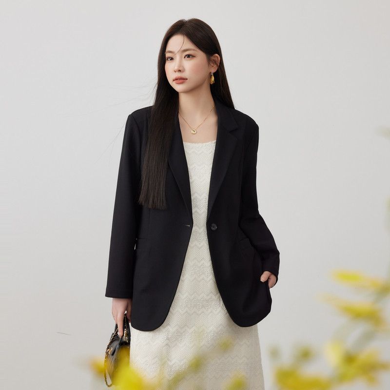 Xianlixiu 2026 Spring New Plus Size Women s Fashion for Curvy Women, High-End Elegant Commuter Versatile Stretch Comfortable Blazer Black 3XL