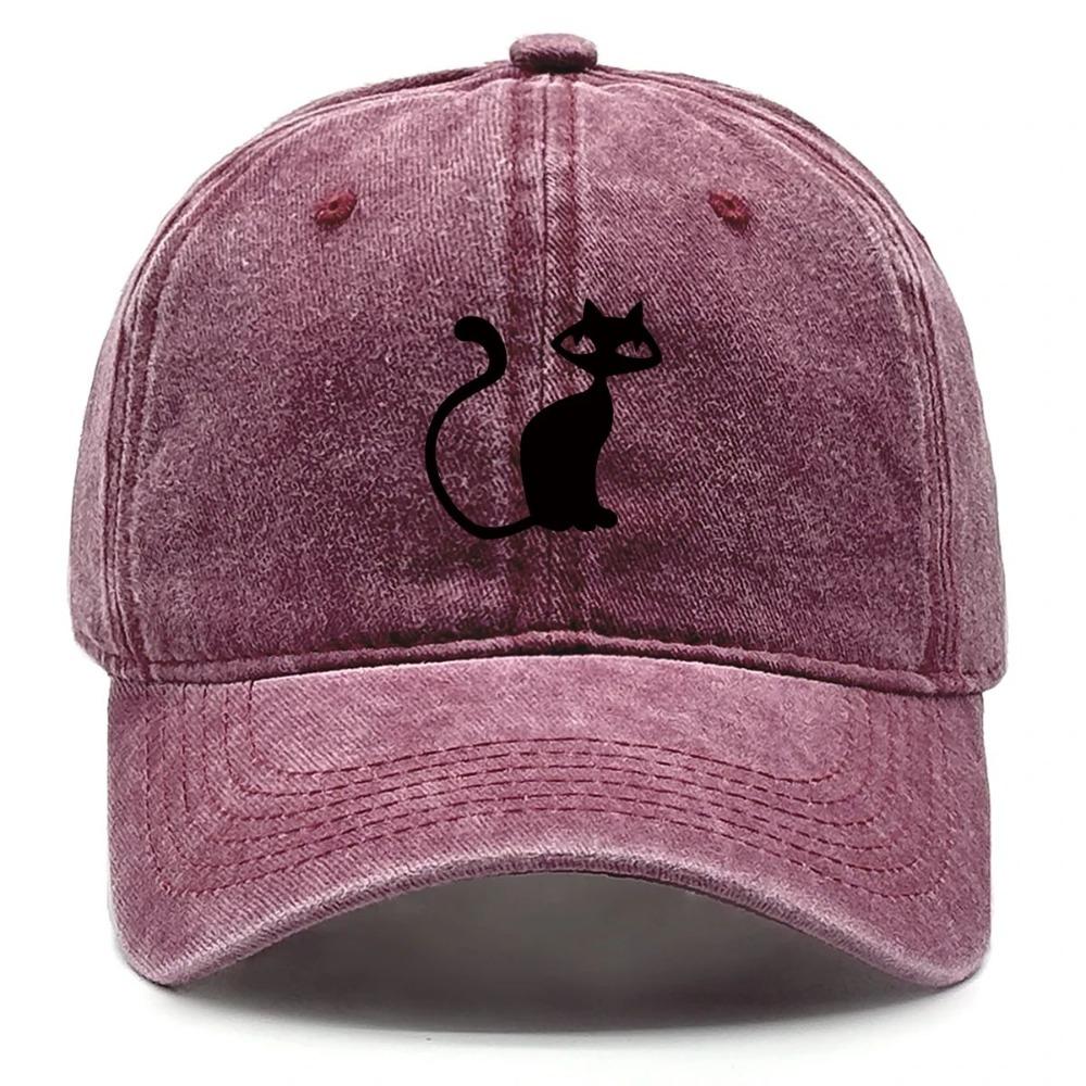Casual Snapback Cap Cute Black Cat Hat  Unisex Women Adjustable Buckle Distressed Outdoor Sun Protection Picnic Fishing Cycling Hat
