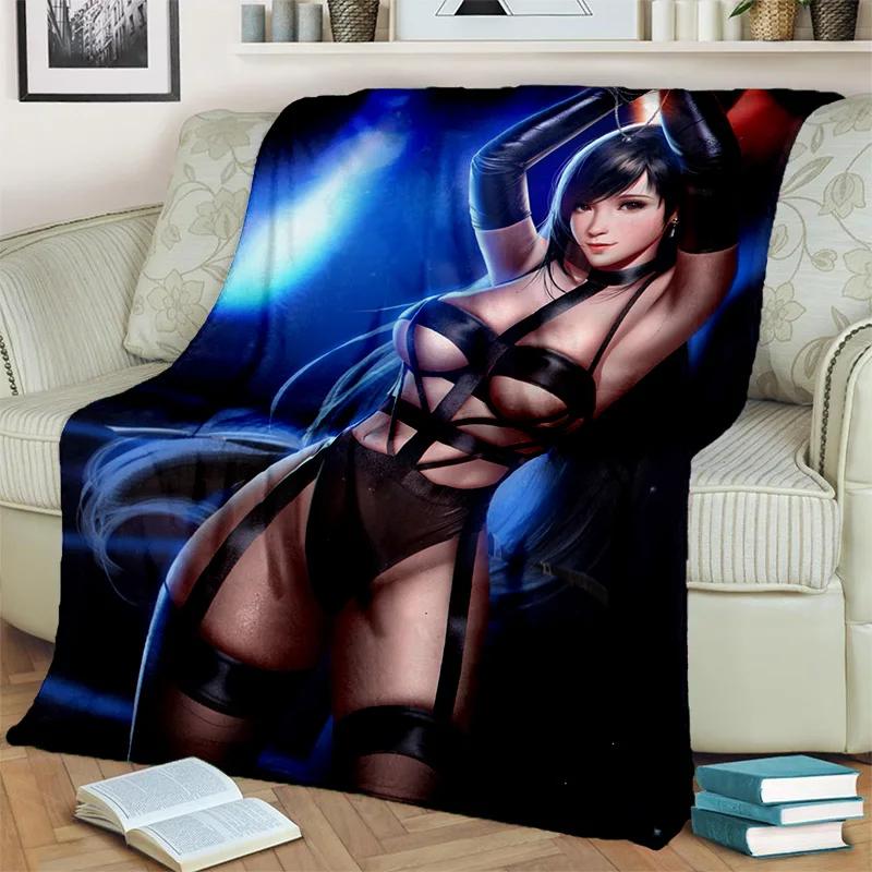 3D Tifa Aerith Sexy Lace Girl Game Cartoon Blanket,Soft Throw Blanket for Home Bedroom Bed Sofa Picnic Office Cover Blanket Kids