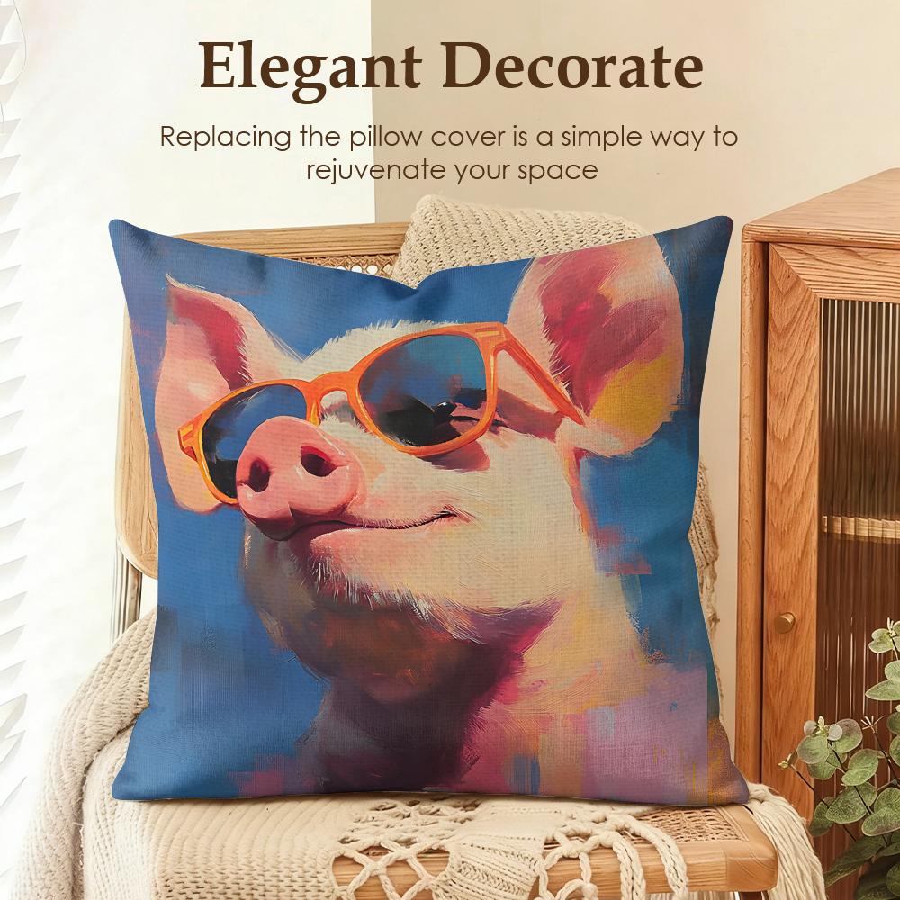 Cuscino Decorativo Amici Maialini Carini Divertenti Copricuscino Lino Naturale Tessuto Biologico Stampa Double Face Divano Arredamento Casa Cuscino Regalo