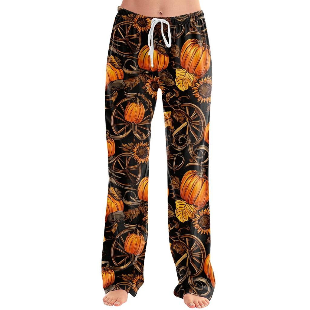 Damen Halloween Print Kordelzug Hose Lässige Lounge Hose Elastischer Bund Entspannte Passform Vollständige Länge Hose für den Alltag