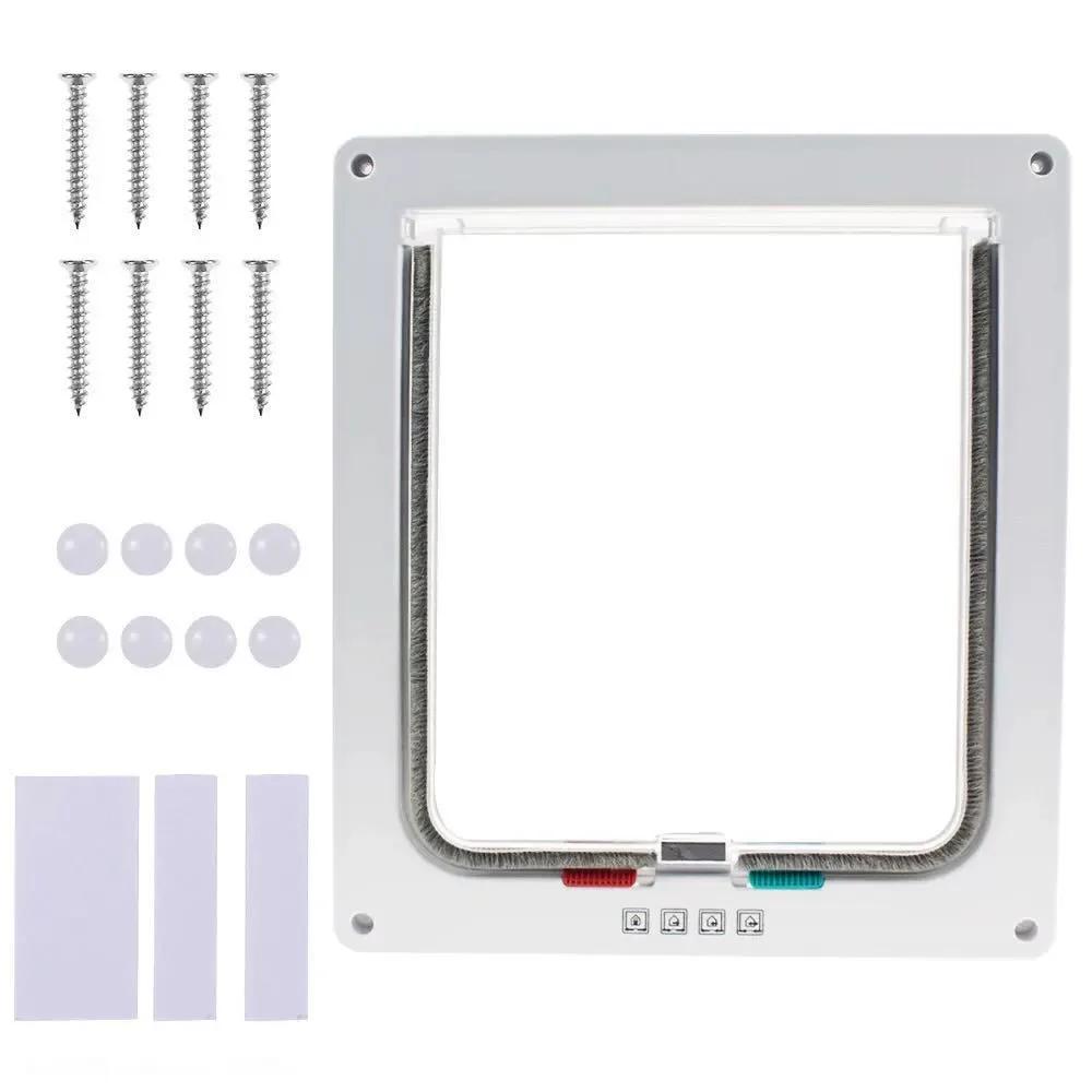 S/L 2 Colors Cat Flap Door with 4 Way Lock Security Flap Door for Dog Cat Kitten Small Pet Gate Door Kit Cat Puppy Safety Gate