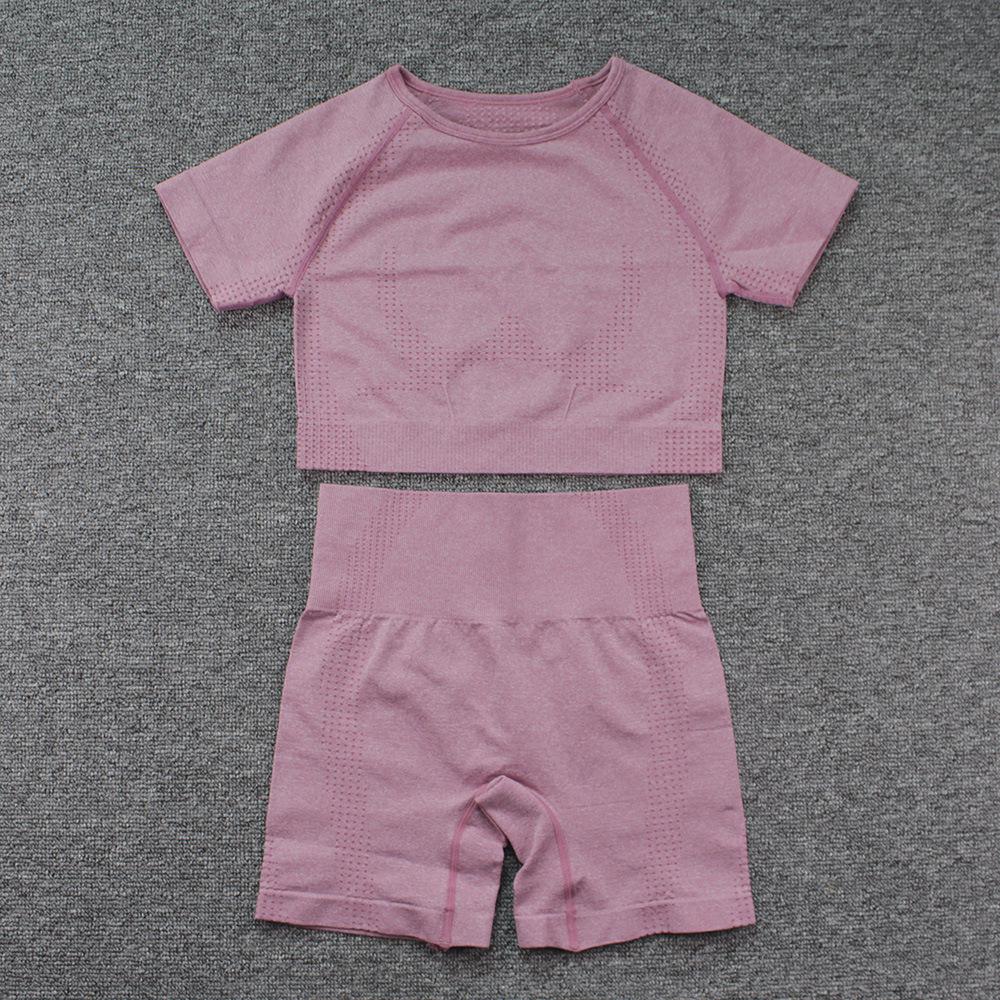 Seamless Women's Yoga and Fitness Two-Piece Set: Short Sleeve Top and Shorts