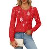 Long Sleeve Shirts For Women Cute Print Graphic Tees Blouses Dressy Casual Blouses Pleated Scooped Neck Tunic Tops Christmas